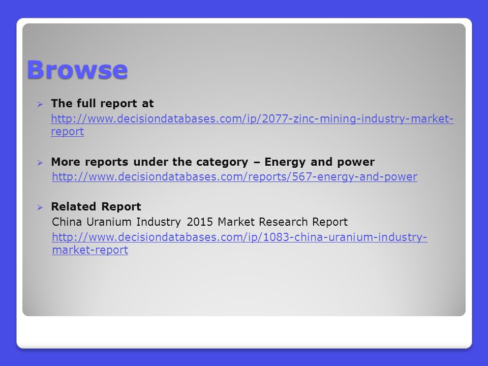Browse  The full report at   report  More reports under the category – Energy and power    Related Report China Uranium Industry 2015 Market Research Report   market-report