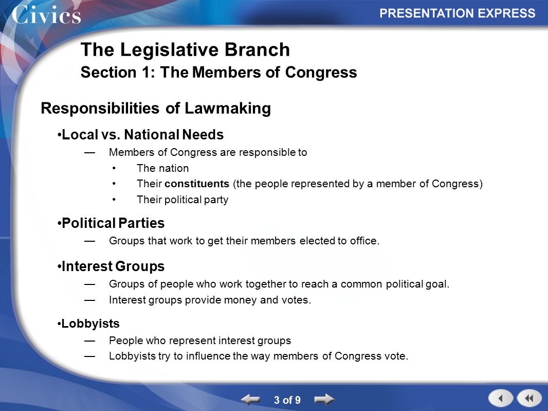 legislative branch powers who is in charge of the legislative branch