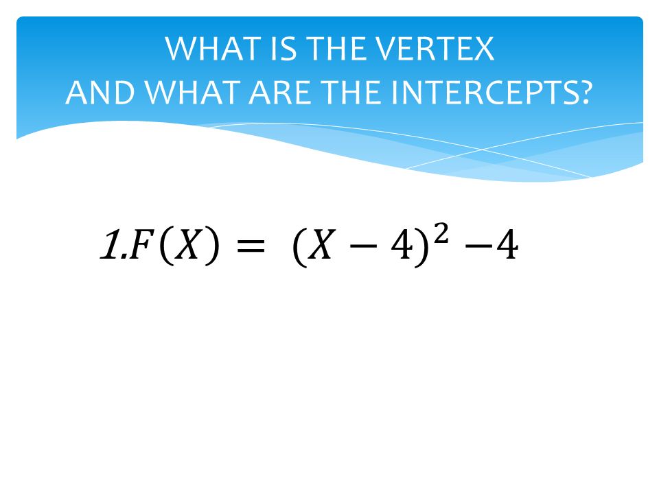 WHAT IS THE VERTEX AND WHAT ARE THE INTERCEPTS