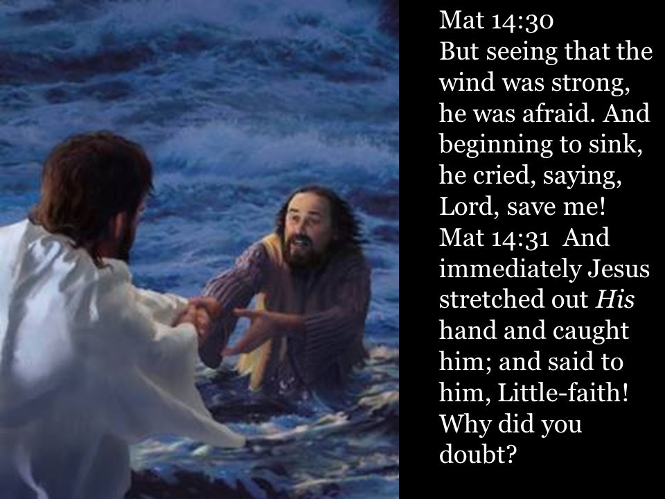 Mat 14:30 But seeing that the wind was strong, he was afraid.