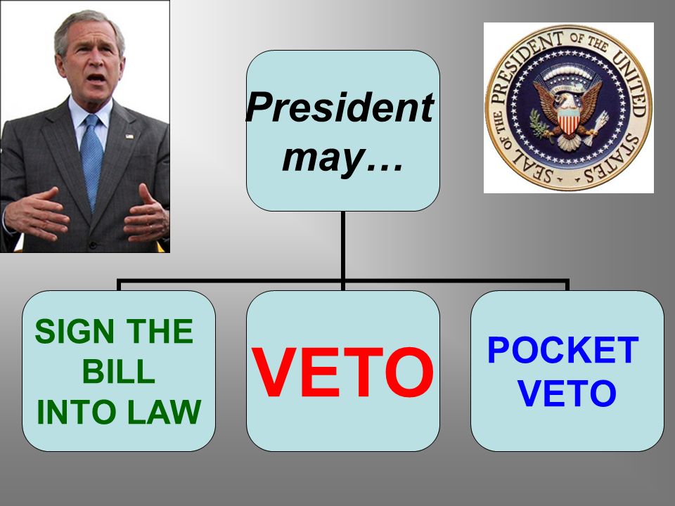 Sign the bill into law veto pocket veto.