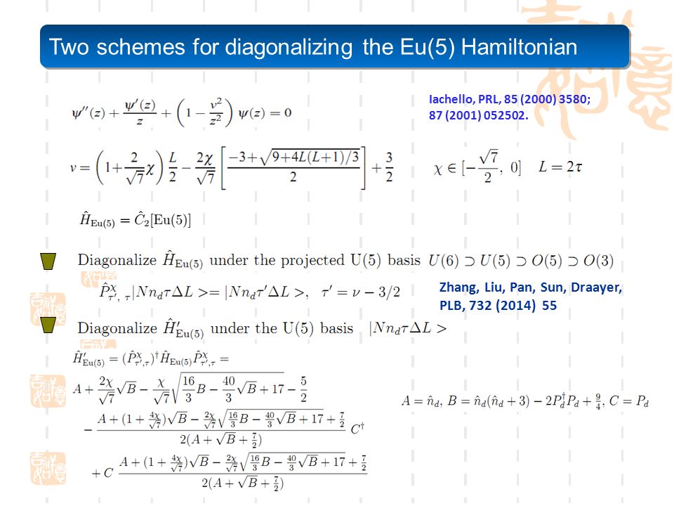 Two schemes for diagonalizing the Eu(5) Hamiltonian Iachello, PRL, 85 (2000) 3580; 87 (2001)