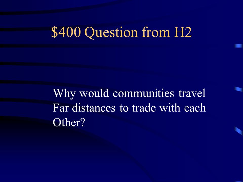 $400 Question from H2 Why would communities travel Far distances to trade with each Other
