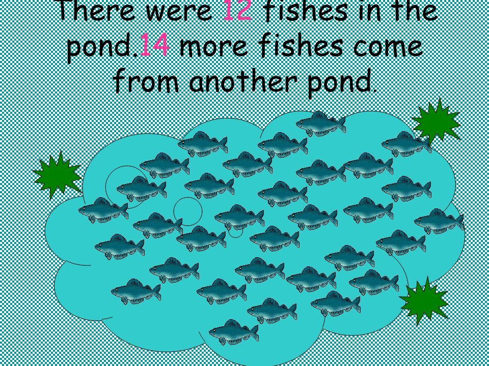There were 12 fishes in the pond.14 more fishes come from another pond.