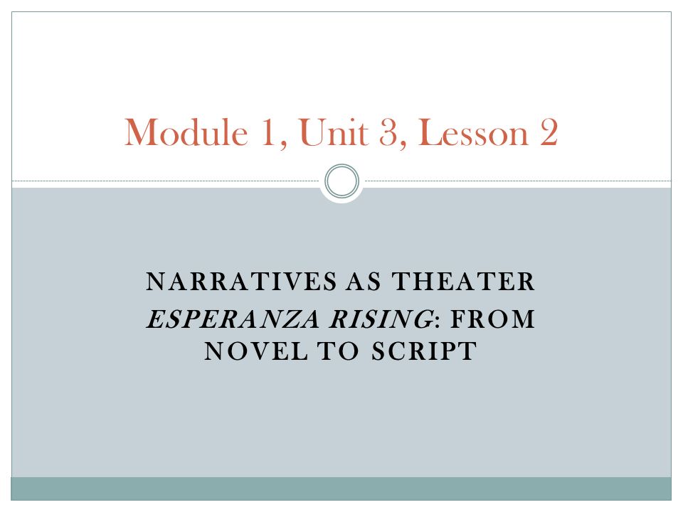 Proposal For An Essay Narratives As Theater Esperanza Rising From Novel To Script Module Unit Lesson High School Essay Writing also Example Of A Thesis Statement In An Essay Narratives As Theater Esperanza Rising From Novel To Script Module Hiv Essay Paper