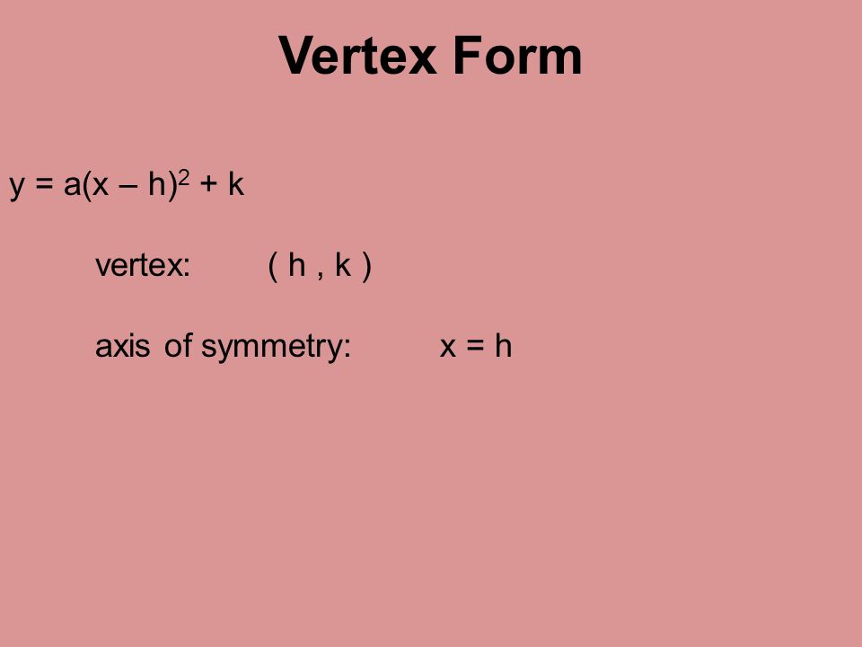 Graphing Quadratics In Vertex And Intercept Form Vertex Form Y A X H 2 K Intercept Form Y A X P X Q Ppt Download