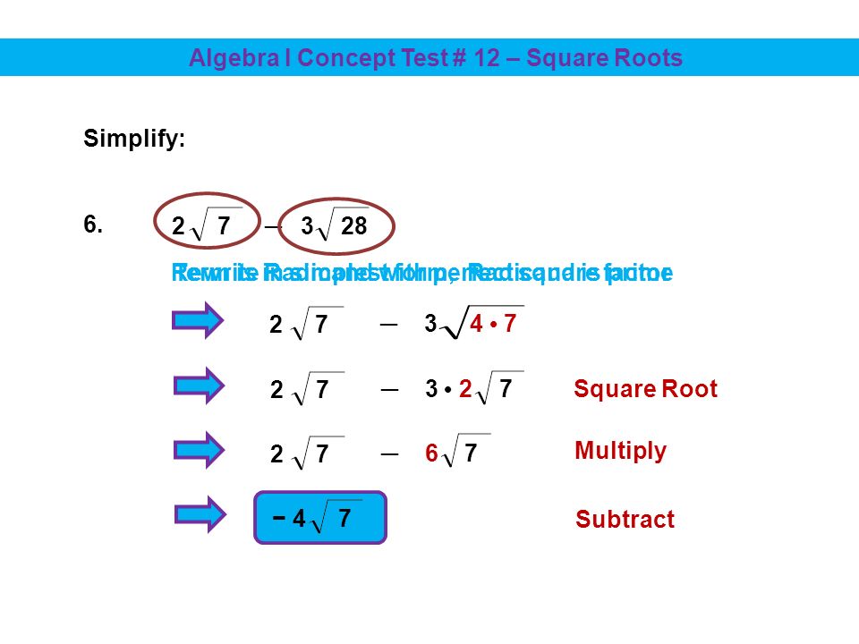 Algebra I Concept Test 12 Square Roots Product Property Of Radicals Simplify 2 81x 10 Product Property Of Radicals 81 X 10 9x Ppt Download