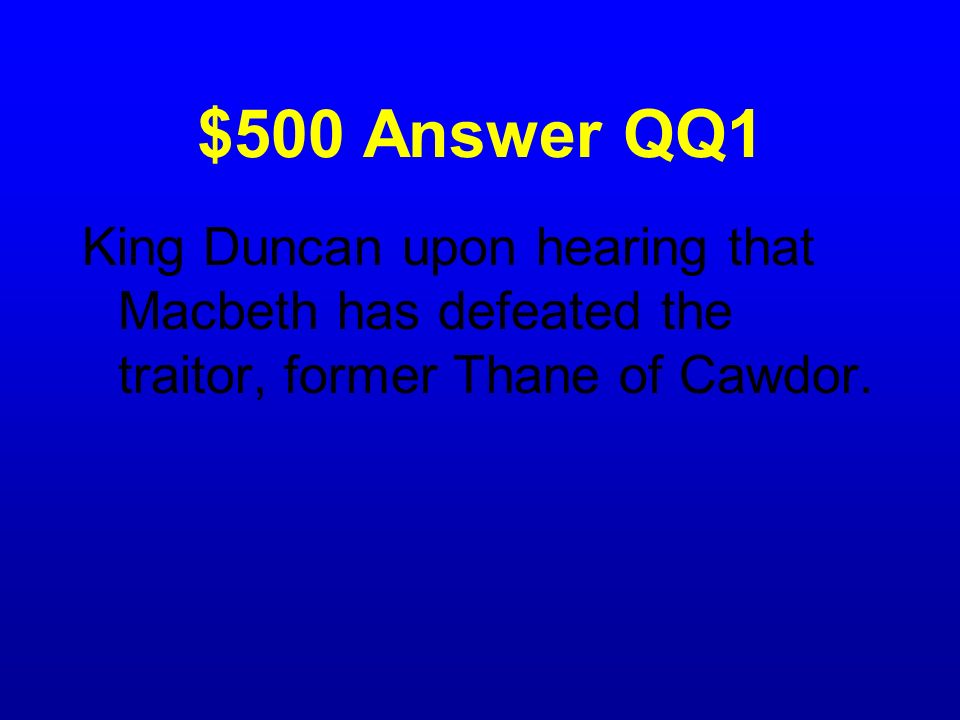 $500 Question QQ1 But signs of nobleness, like stars, shall shine / On all deservers.
