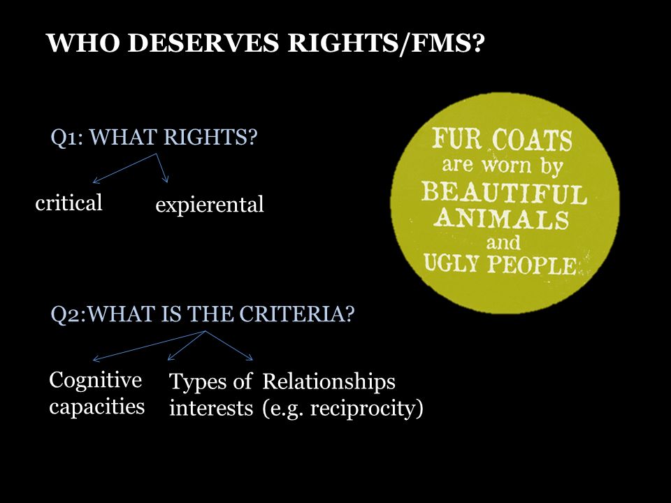 WHO DESERVES RIGHTS/FMS. Q1: WHAT RIGHTS. critical expierental Q2:WHAT IS THE CRITERIA.