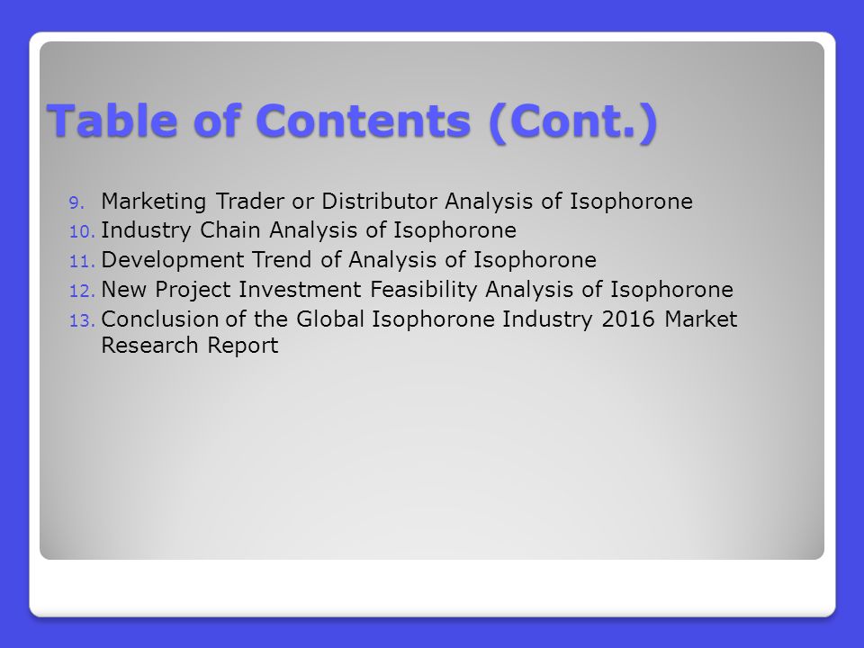 9. Marketing Trader or Distributor Analysis of Isophorone 10.