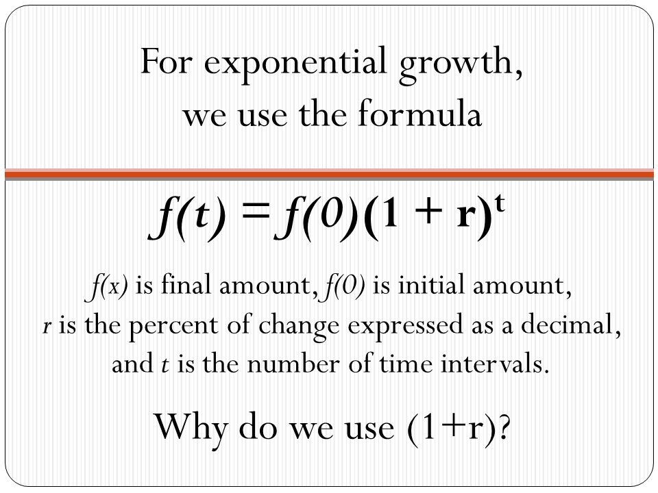 Growth Decay If The Common Ratio Is Greater Than 1 R 1 F X F 0 R X Has A Graph That Goes Up To The Right And Is Increasing Or Growing If