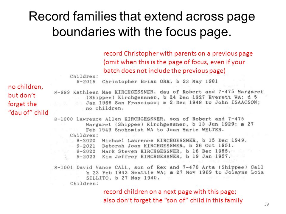 Record families that extend across page boundaries with the focus page.