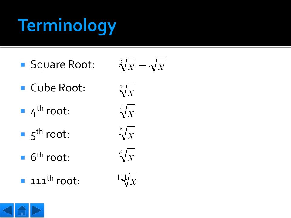 Algebra 2 Section 3.1.  Square Root:  Cube Root:  4 th root:  5 th root:   6 th root:  111 th root: - ppt download