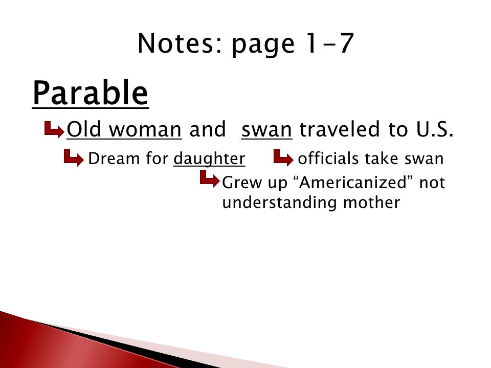 Parable Old woman and swan traveled to U.S.