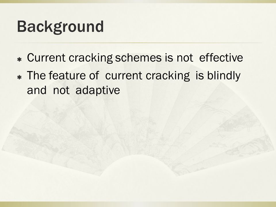 Background  Current cracking schemes is not effective  The feature of current cracking is blindly and not adaptive