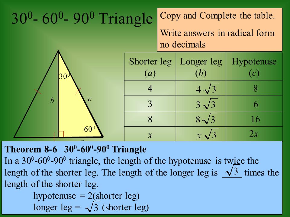 8 2 Special Right Triangles Objective To Use The Properties Of And Triangles Ppt Download