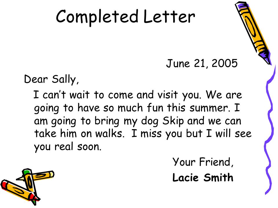 Friendly Letter By Miss Smith 5 Parts Of A Friendly Letter 1 Date 2 Greeting 3 Body 4 Closing 5 Signature Ppt Download
