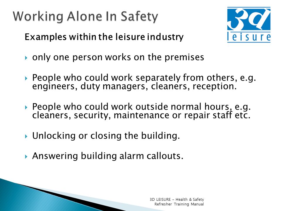 3d leisure health safety refresher training manual ppt download