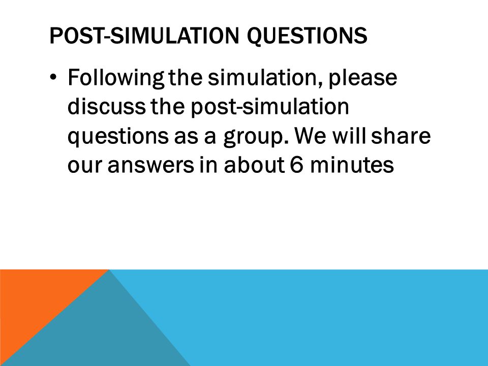 POST-SIMULATION QUESTIONS Following the simulation, please discuss the post-simulation questions as a group.