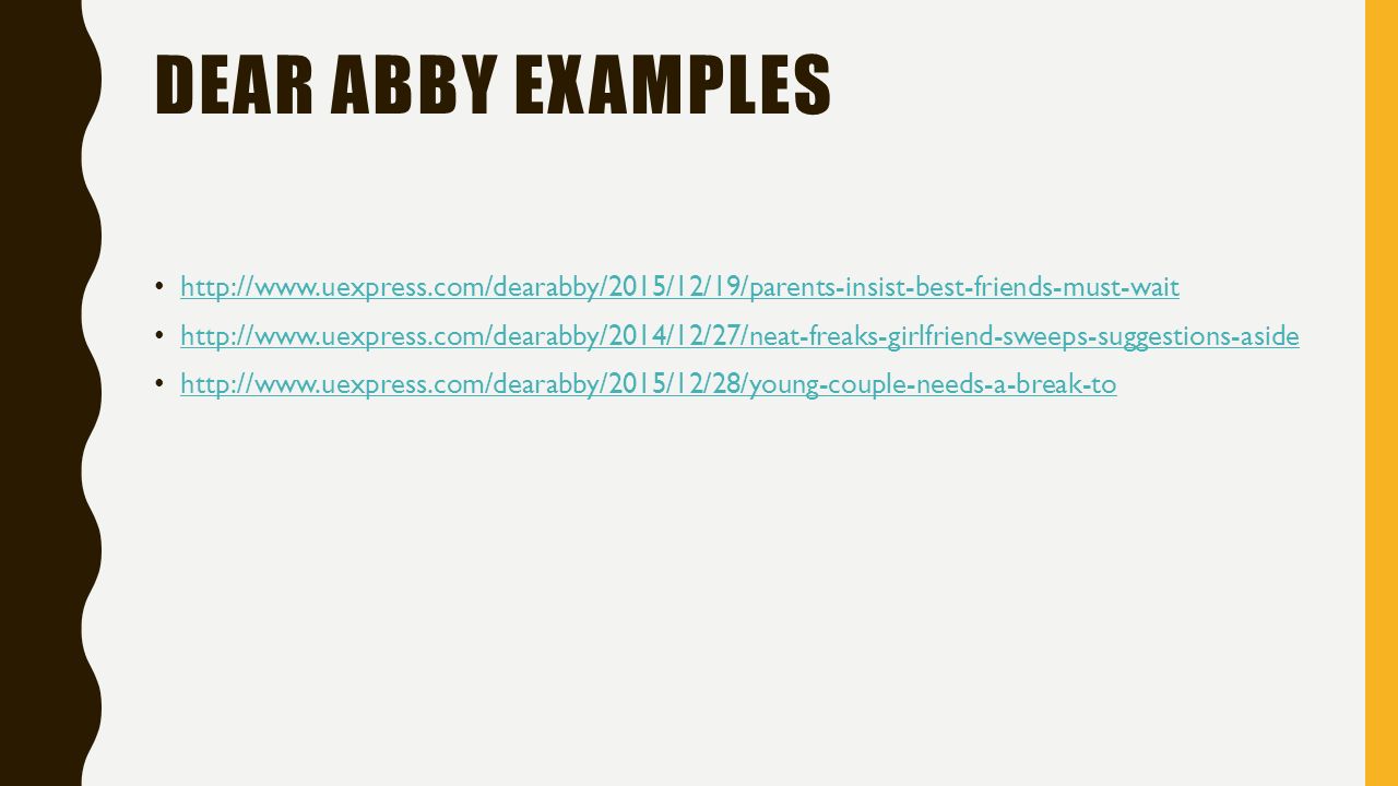 DEAR ABBY LETTER. DEAR ABBY EXAMPLES - ppt download