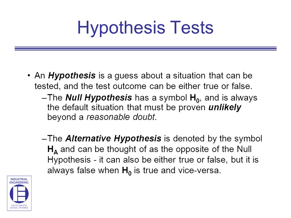 Hypothesis Tests. An Hypothesis is a guess about a situation that can be  tested, and the test outcome can be either true or false. –The Null  Hypothesis. - ppt download