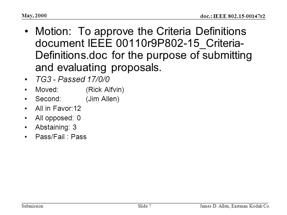 doc.: IEEE r2 Submission May, 2000 James D.