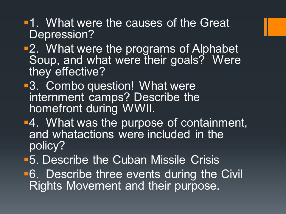  1. What were the causes of the Great Depression.