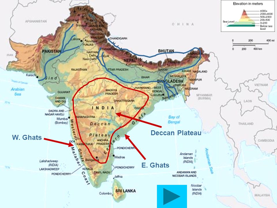 Где находится декан на физической карте. Плоскогорье декан на карте Индии. Индия плато декан на карте.