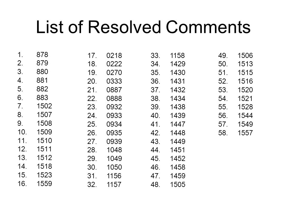 List of Resolved Comments