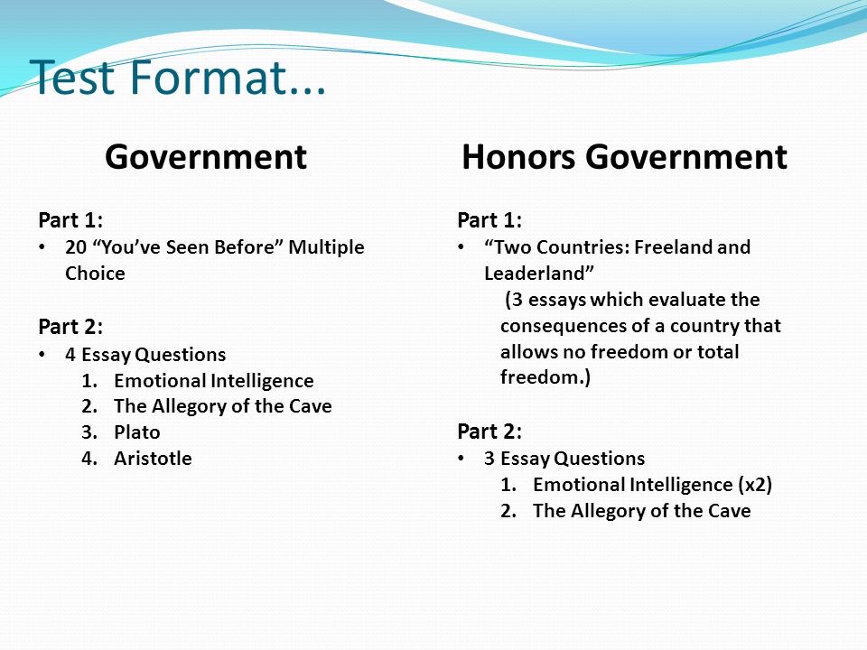 Topics For An Essay Paper Test Format Buy An Essay Paper also Thesis Of A Compare And Contrast Essay Midterm Exam Preparation Test Format Government Part You English Debate Essay