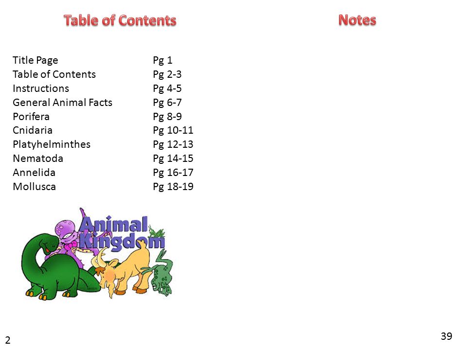1 Draw 3 Animals from the Animal Kingdom!. 2 39 Title PagePg 1 Table of  ContentsPg 2-3 InstructionsPg 4-5 General Animal FactsPg 6-7 PoriferaPg 8-9  CnidariaPg. - ppt download