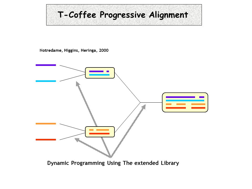 T-Coffee Progressive Alignment Notredame, Higgins, Heringa, 2000 Dynamic Programming Using The extended Library