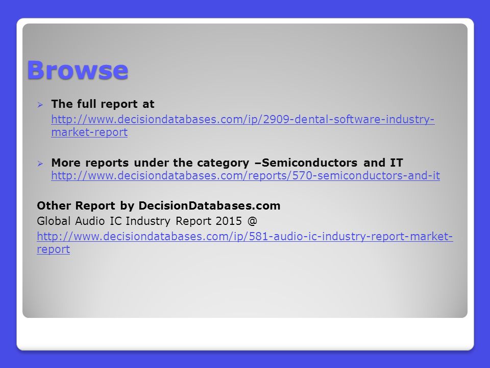 Browse  The full report at   market-report  More reports under the category –Semiconductors and IT     Other Report by DecisionDatabases.com Global Audio IC Industry Report   report