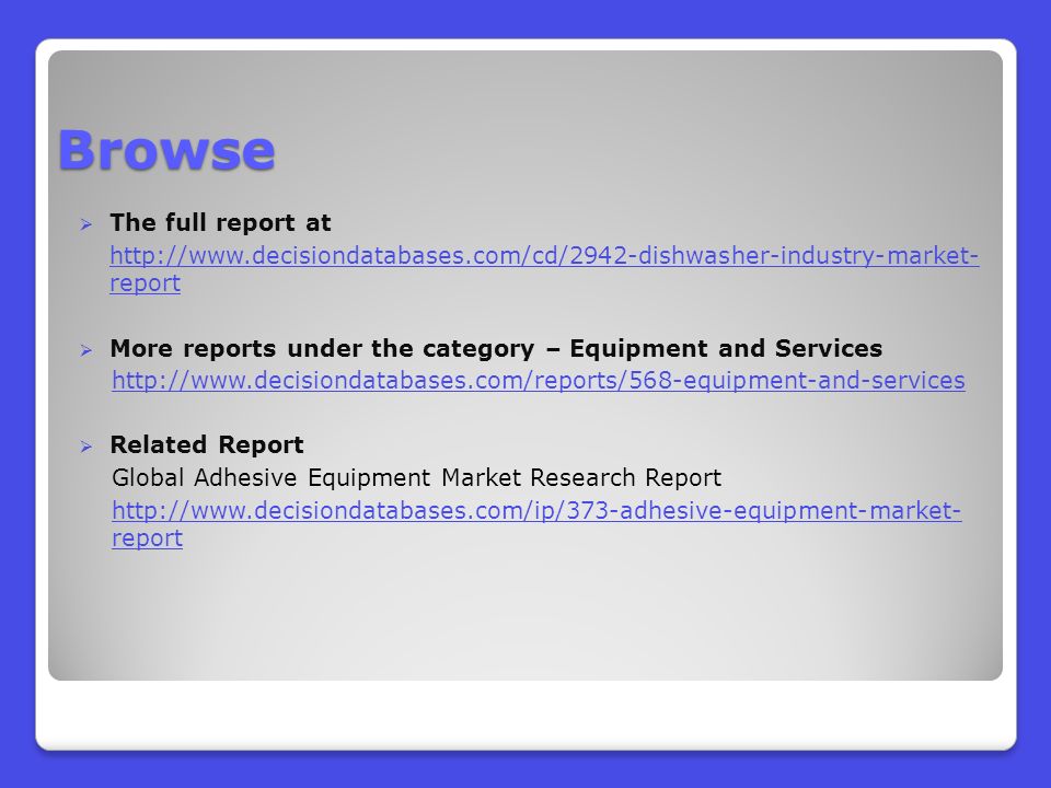 Browse  The full report at   report  More reports under the category – Equipment and Services    Related Report Global Adhesive Equipment Market Research Report   report