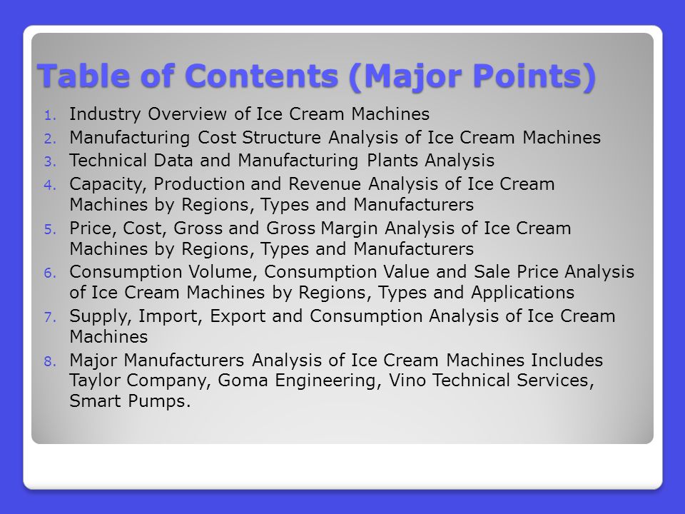 Table of Contents (Major Points) 1. Industry Overview of Ice Cream Machines 2.