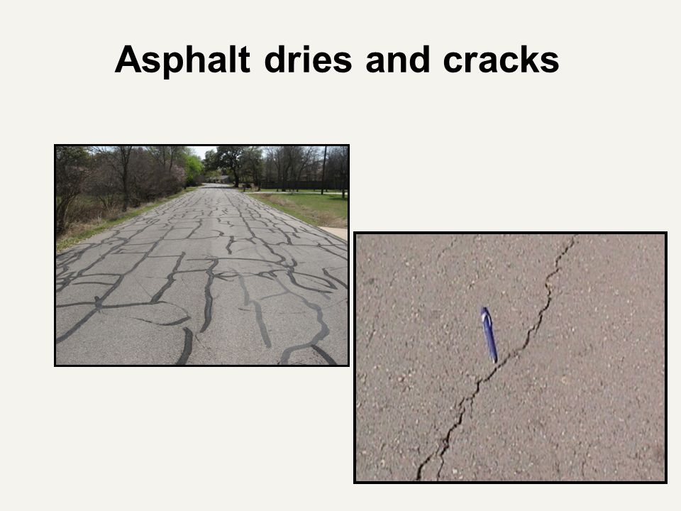 Asphalt dries and cracks