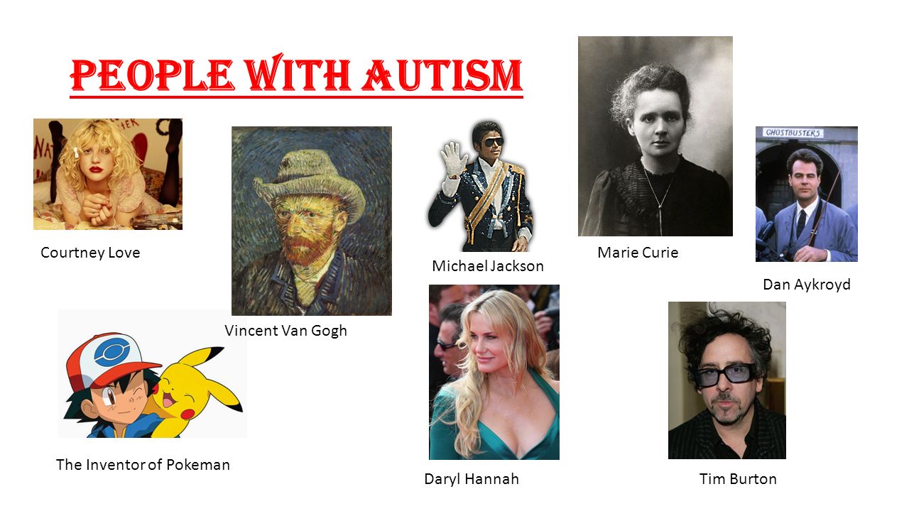 Autistic spectrum disorder. People with Autism Dan Aykroyd Tim Burton The  Inventor of Pokeman Courtney Love Vincent Van Gogh Michael Jackson Daryl  Hannah. - ppt download
