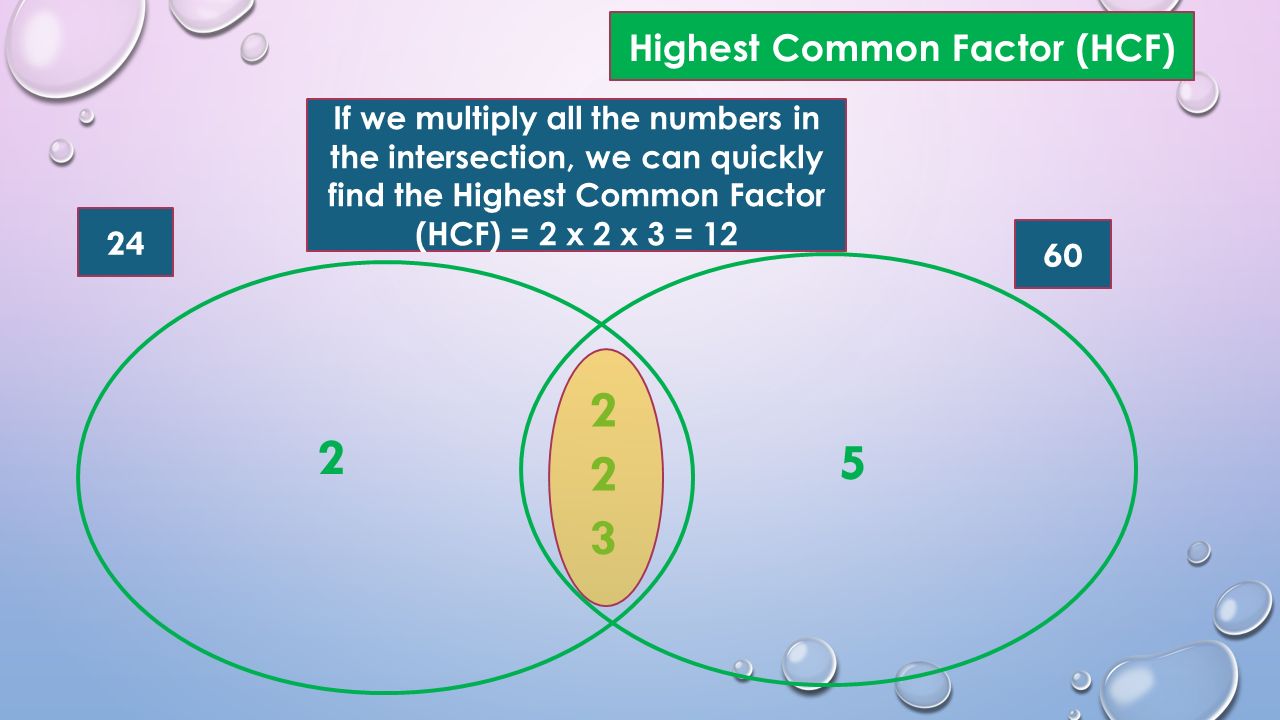reviewing hcf and lcm only for 3 or 4 numbers for 2 numbers venn diagram multiplication division