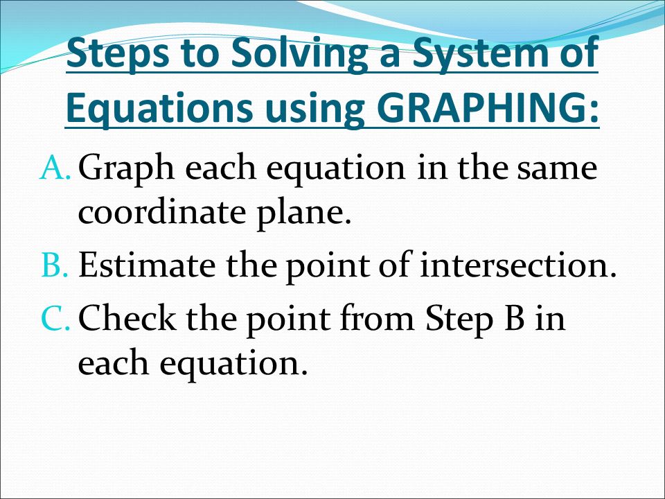 Steps to Solving a System of Equations using GRAPHING: A.