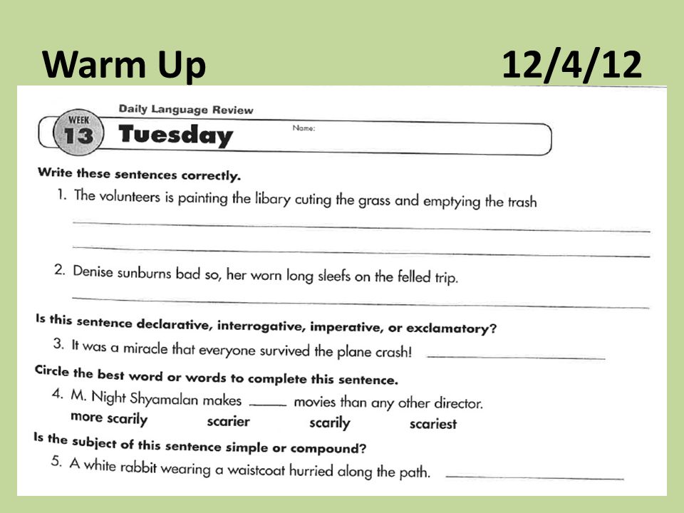 Fanboys 12-4 worksheet