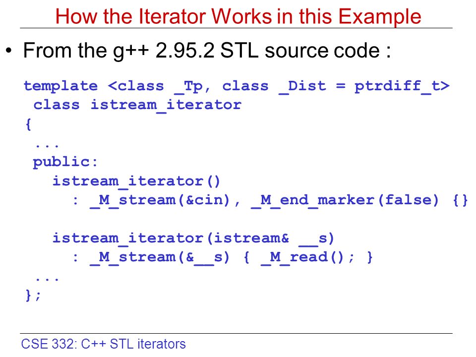 Cse 332 C Stl Iterators What Is An Iterator An Iterator Must Be Able To Do 2 Main Things Point To The Start Of A Range Of Elements In A Container Ppt Download