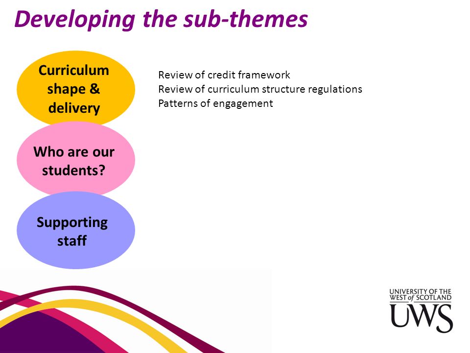 Developing the sub-themes Curriculum shape & delivery Who are our students.