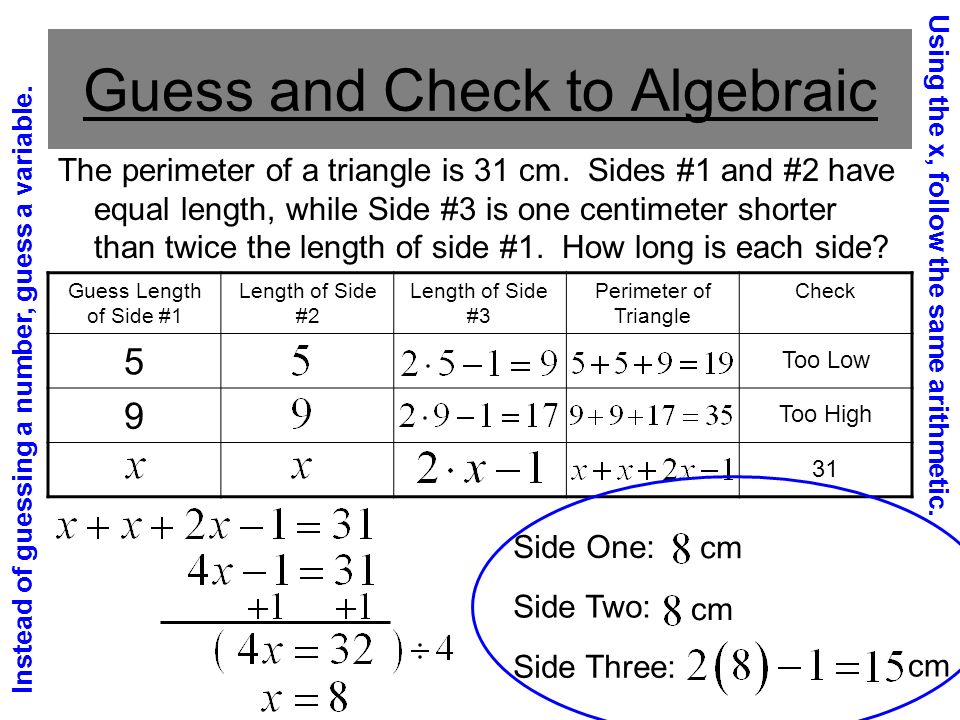To grader Hus Cater Using a Guess and Check Table to Solve a Problem Algebraically. - ppt  download