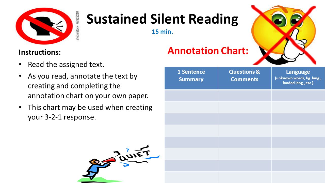 Sustained Silent Reading 15 min. Instructions: Read the assigned text.
