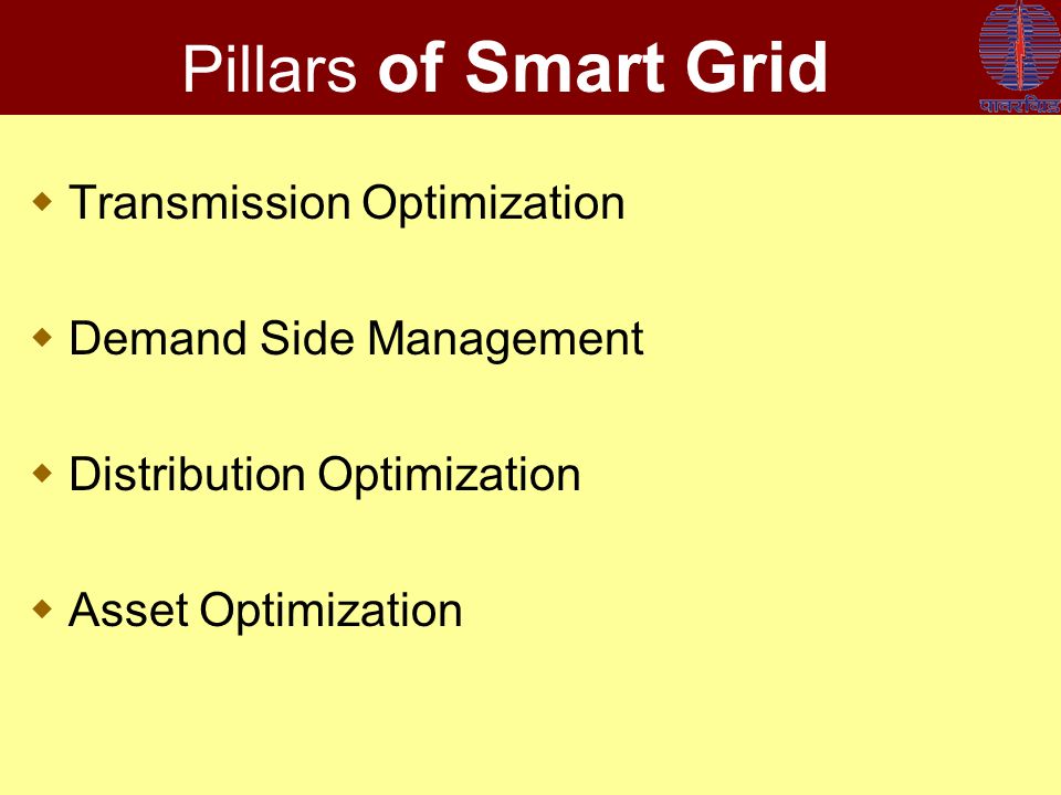 Pillars of Smart Grid  Transmission Optimization  Demand Side Management  Distribution Optimization  Asset Optimization