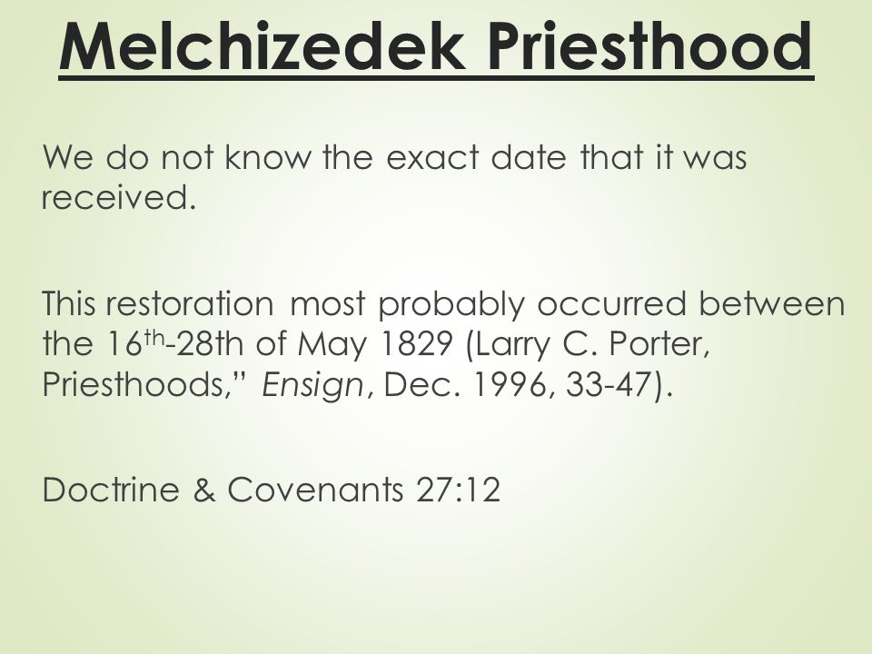 Dating the restoration of the melchizedek priesthood