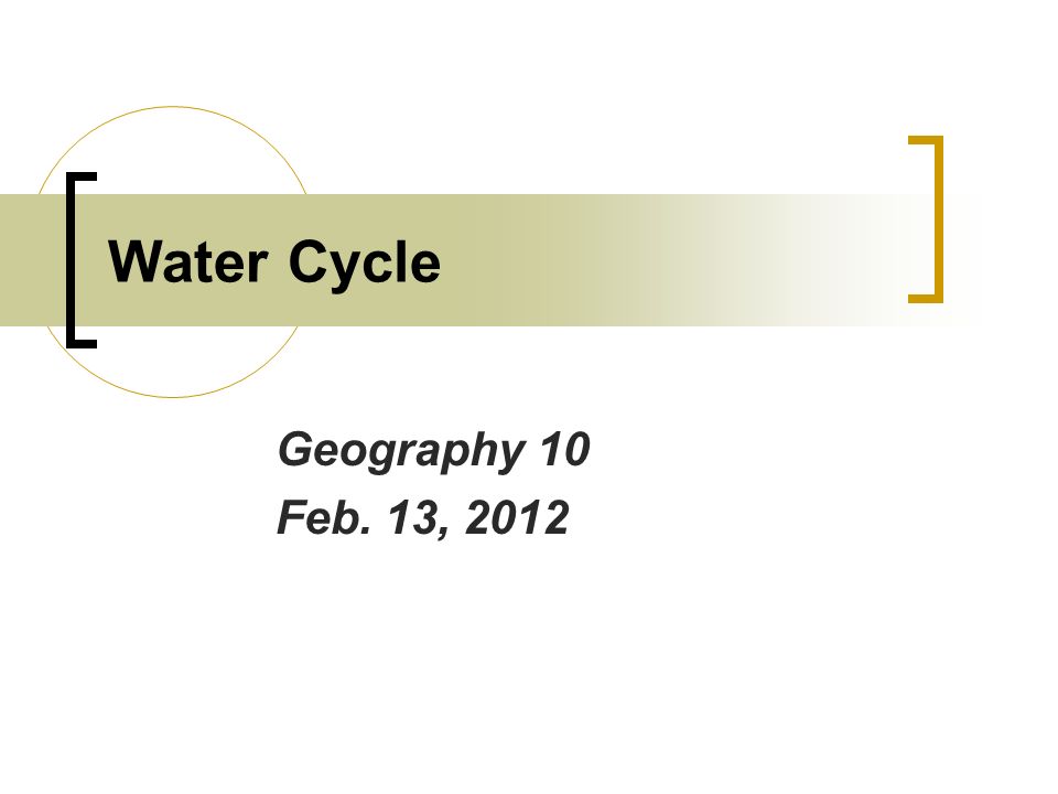 Water Cycle Geography 10 Feb. 13, 2012
