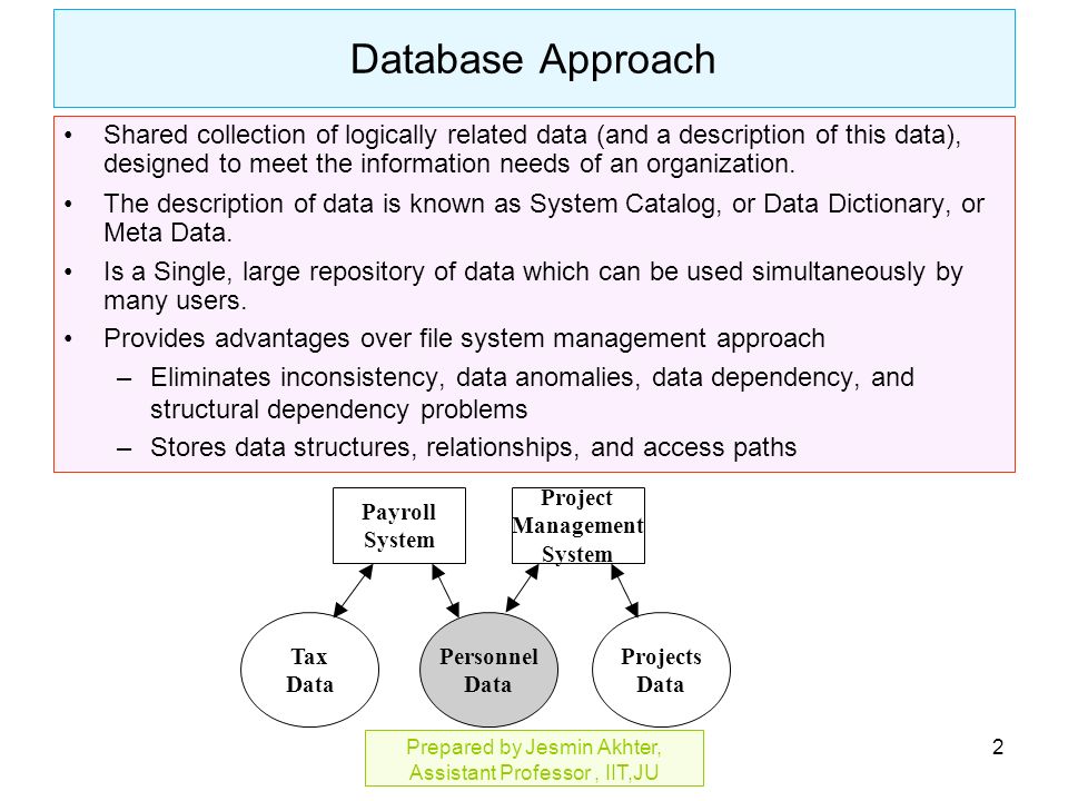 The share approach. Advantages of DBMS in Organizations. Advantages of databases. Related data