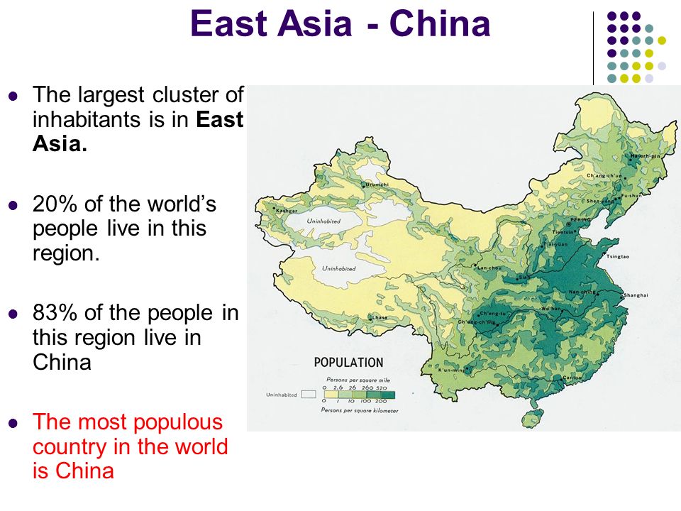most of the population in east asia is clustered