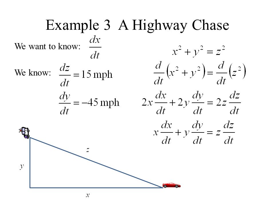 Example 3 A Highway Chase We want to know: We know: